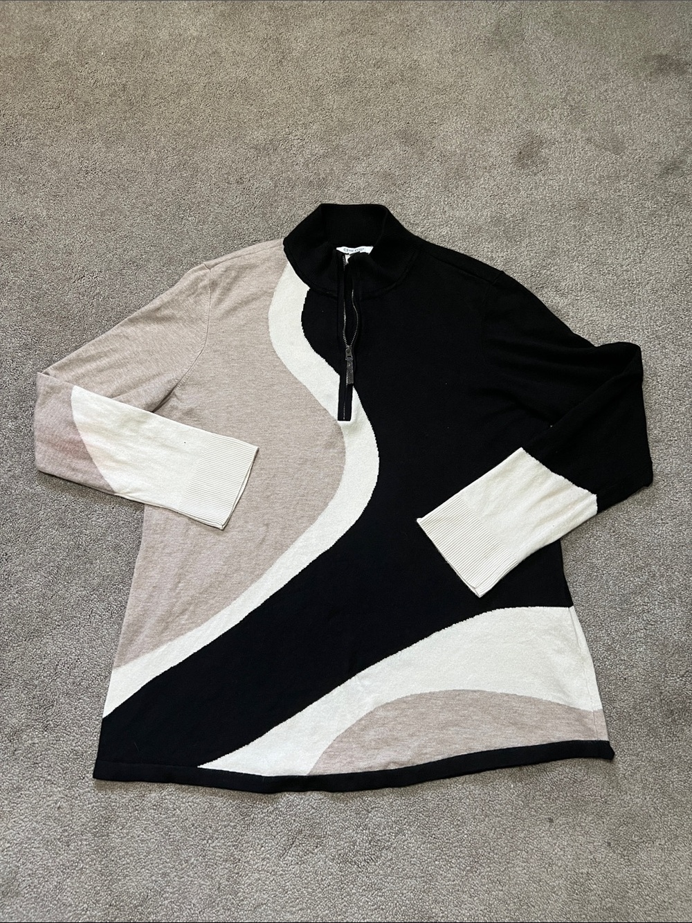 Chico's Pullover Quarter Zip Sweater Abstract Print‎ Cashmere Blend size L